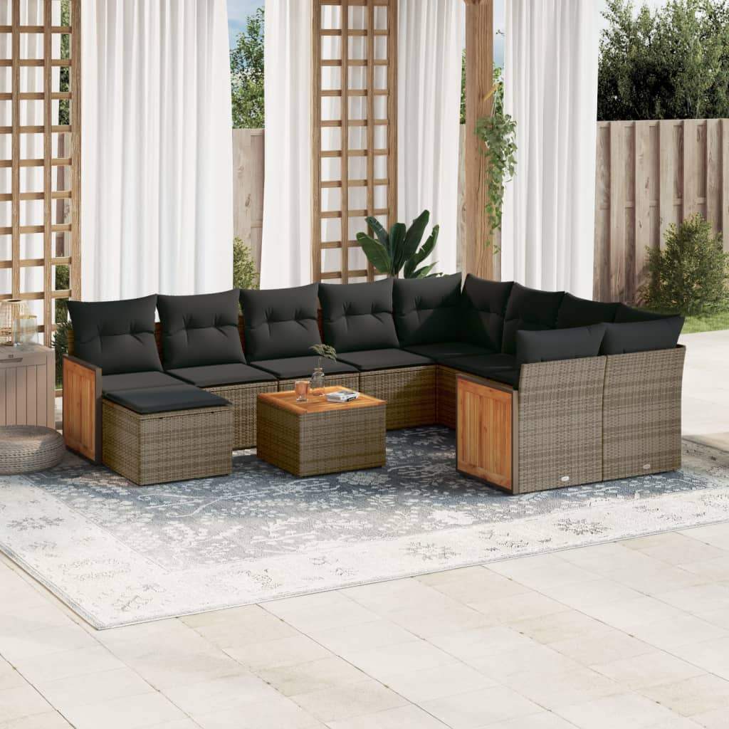 Set Divani da Giardino 11 pz con Cuscini in Polyrattan Grigio - homemem39