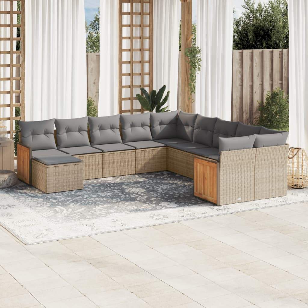 Set Divani da Giardino 11 pz con Cuscini Beige in Polyrattan - homemem39