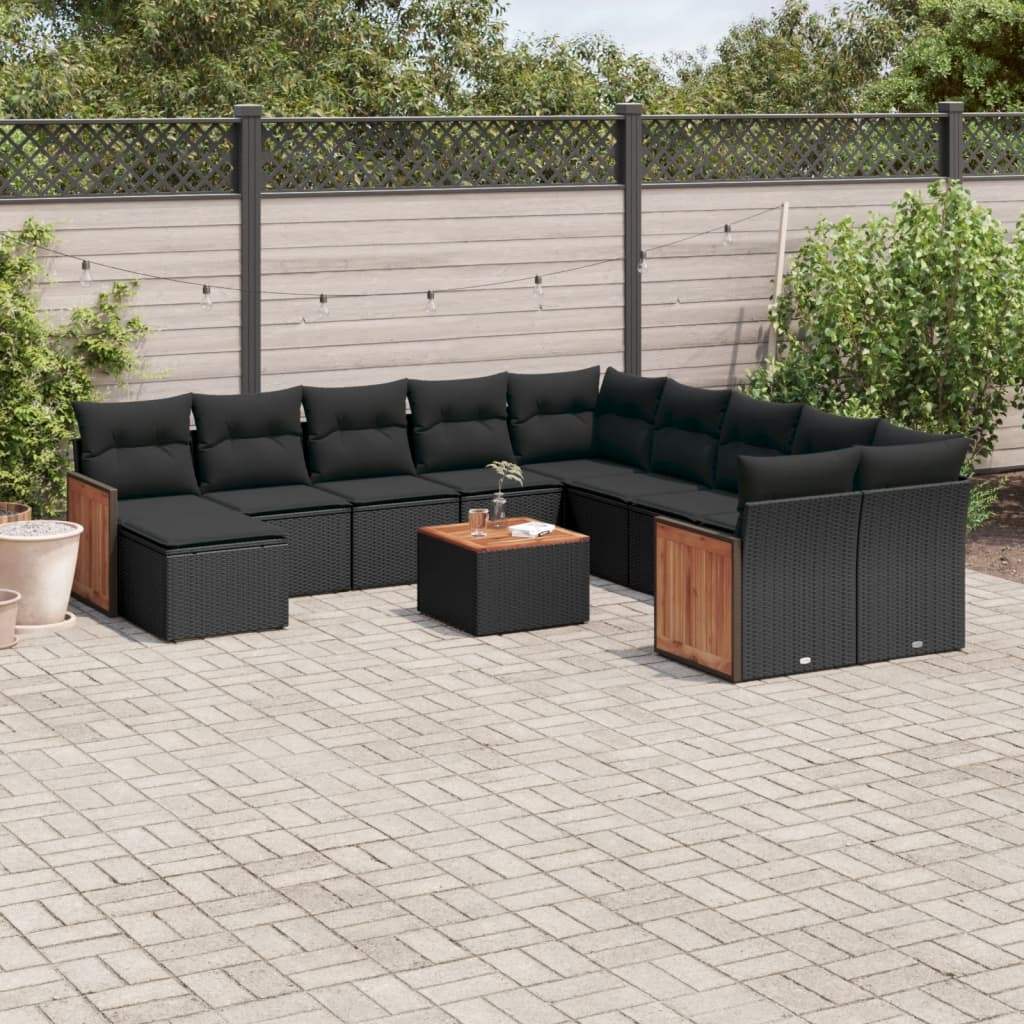 Set Divani da Giardino 12 pz con Cuscini Nero in Polyrattan - homemem39
