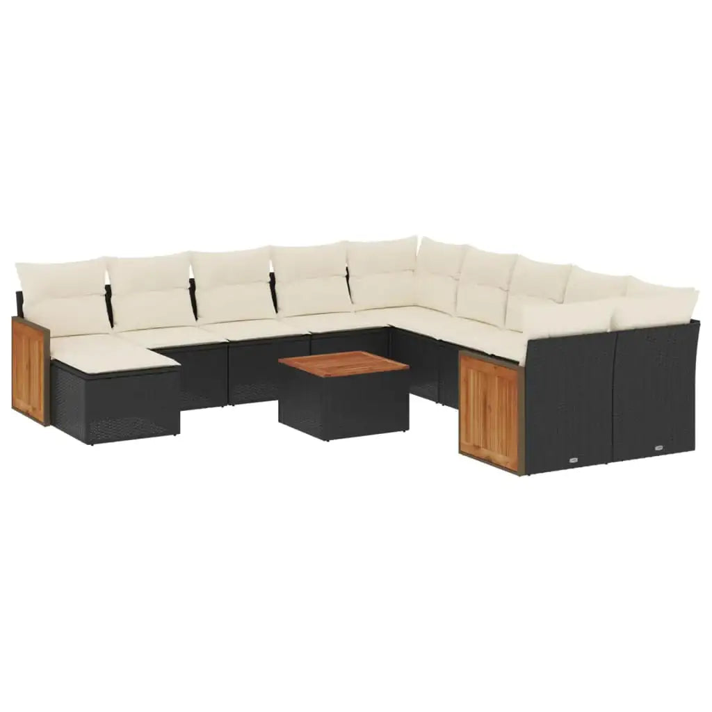 Set Divani da Giardino 12 pz con Cuscini Nero in Polyrattan - homemem39