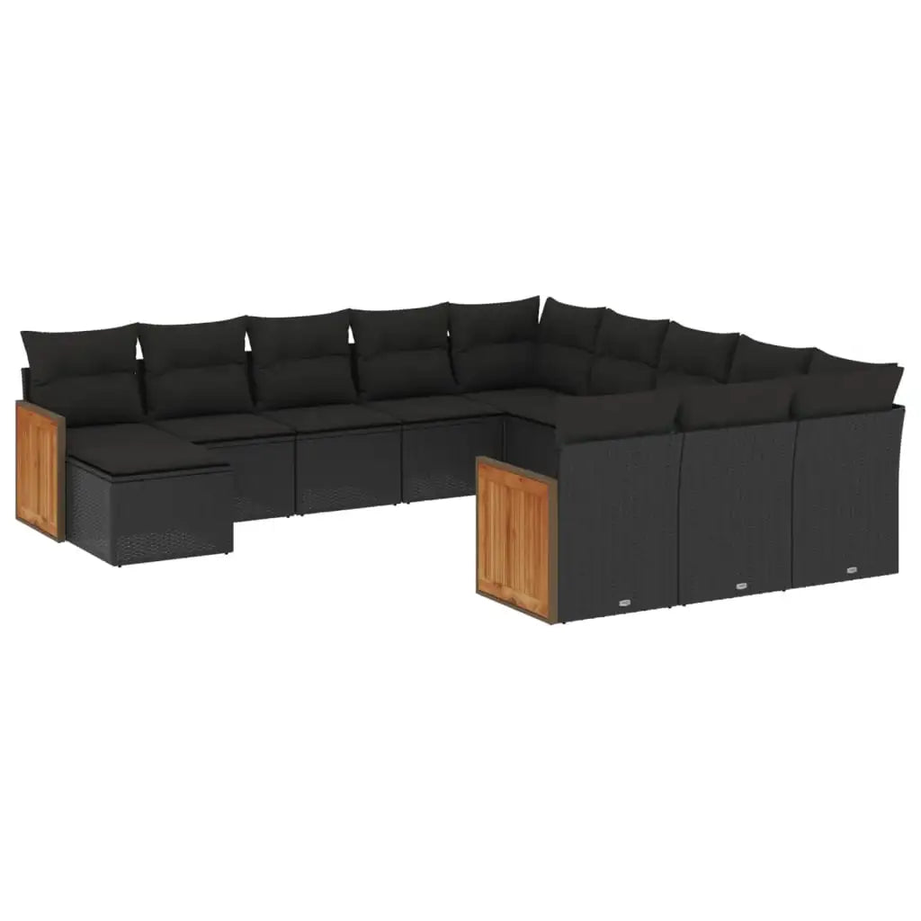 Set Divani da Giardino 12 pz con Cuscini Nero in Polyrattan - homemem39