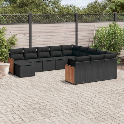 Set Divani da Giardino 12 pz con Cuscini Nero in Polyrattan - homemem39