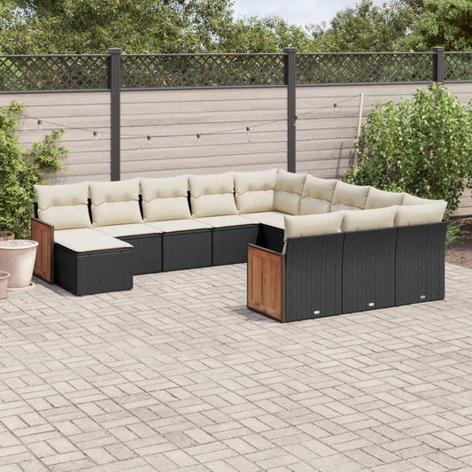 Set Divani da Giardino 12 pz con Cuscini Nero in Polyrattan - homemem39