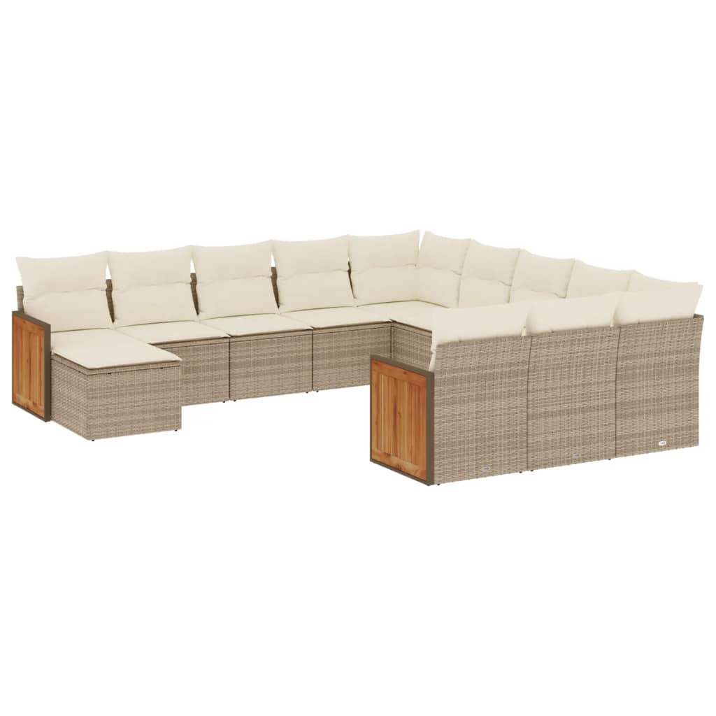 Set Divani da Giardino 12 pz con Cuscini Beige in Polyrattan - homemem39