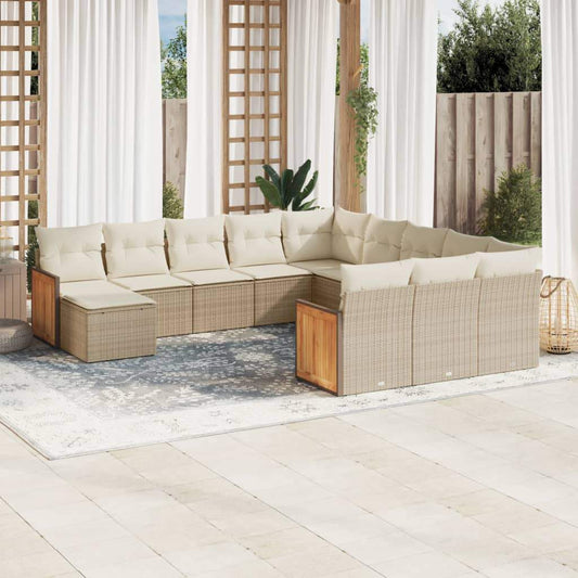 Set Divani da Giardino 12 pz con Cuscini Beige in Polyrattan - homemem39