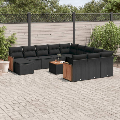 Set Divani da Giardino 13pz con Cuscini Nero in Polyrattan - homemem39