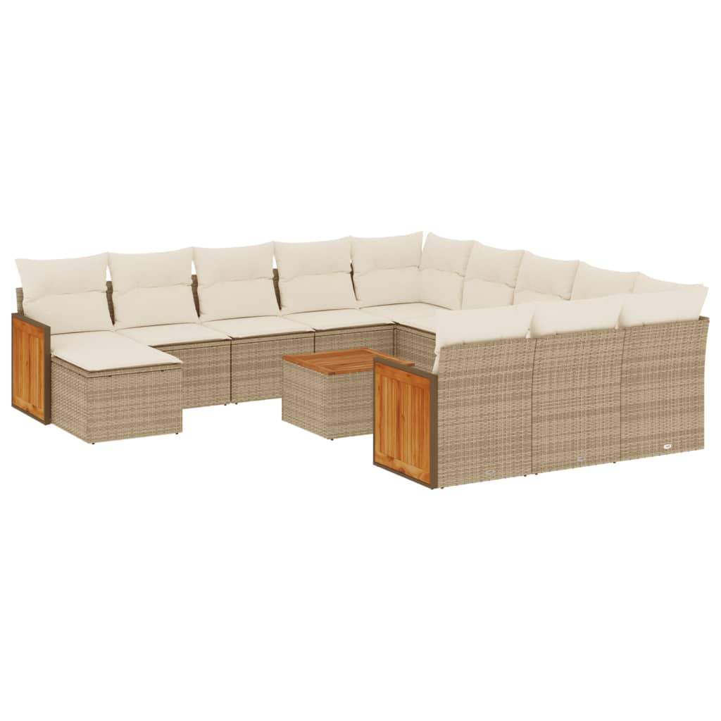 Set Divano da Giardino 13 pz con Cuscini Beige in Polyrattan - homemem39