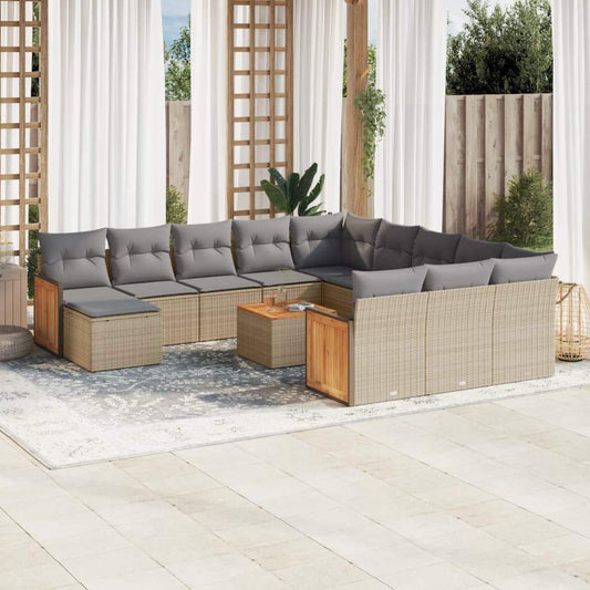 Set Divano da Giardino 13 pz con Cuscini Beige in Polyrattan - homemem39