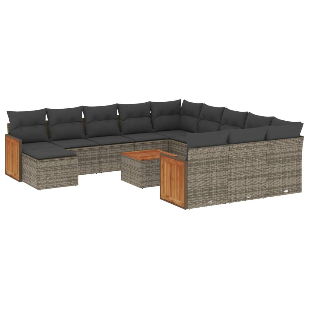 Set Divani da Giardino 13 pz con Cuscini Grigio in Polyrattan - homemem39