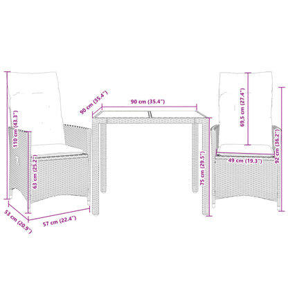 Set da Bistrò 3 pz con Cuscini Nero Polyrattan e Legno Acacia | homemem39