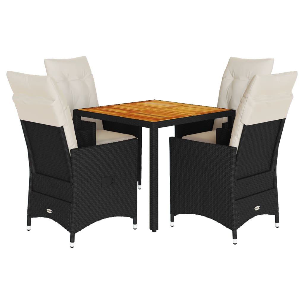 Set da Pranzo da Giardino 5 pz Nero con Cuscini in Polyrattan - homemem39