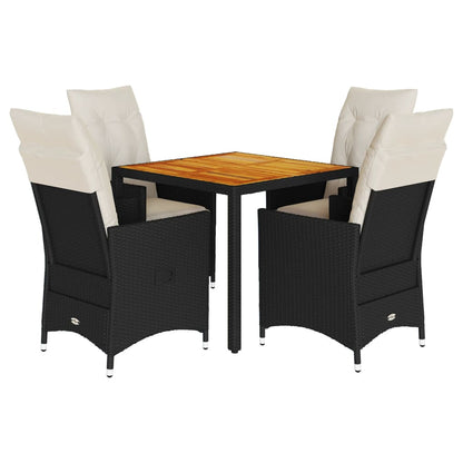 Set da Pranzo da Giardino 5 pz Nero con Cuscini in Polyrattan - homemem39