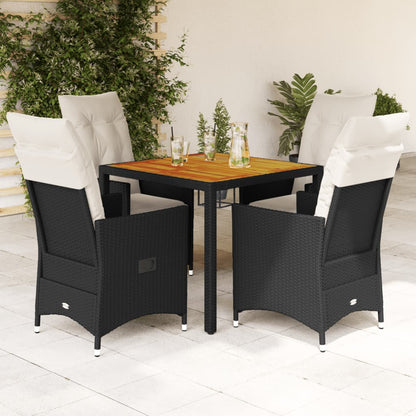 Set da Pranzo da Giardino 5 pz Nero con Cuscini in Polyrattan | homemem39