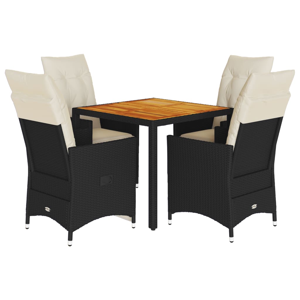 Set da Pranzo da Giardino 5 pz Nero con Cuscini in Polyrattan | homemem39