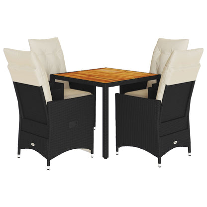 Set da Pranzo da Giardino 5 pz Nero con Cuscini in Polyrattan - homemem39