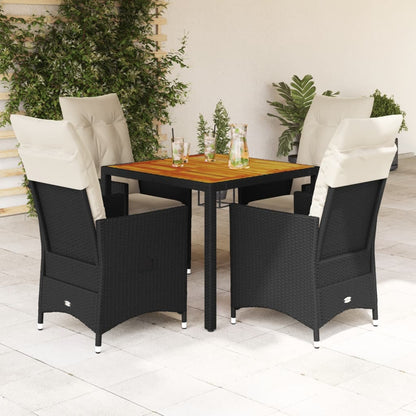 Set da Pranzo da Giardino 5 pz Nero con Cuscini in Polyrattan | homemem39