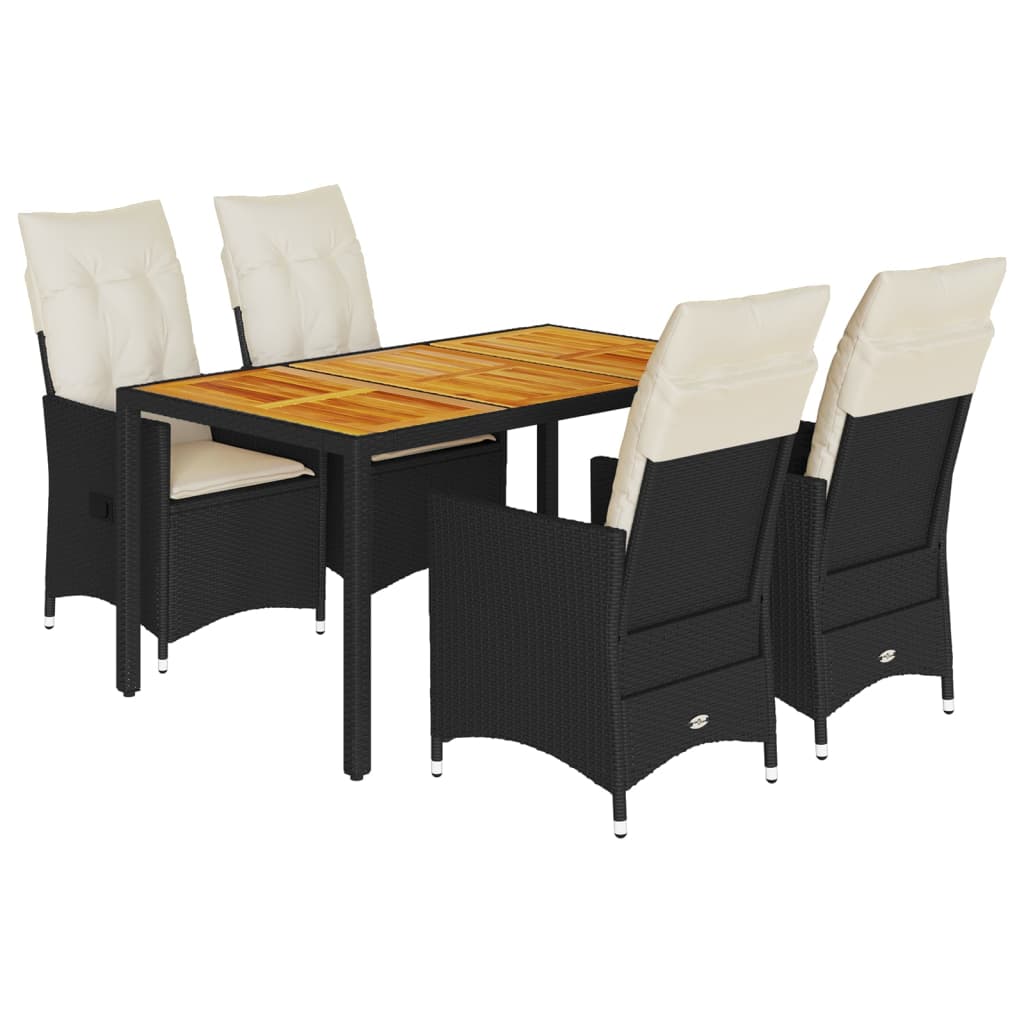 Set da Pranzo da Giardino 5 pz Nero con Cuscini in Polyrattan - homemem39