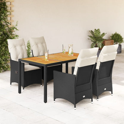 Set da Pranzo da Giardino 5 pz Nero con Cuscini in Polyrattan - homemem39