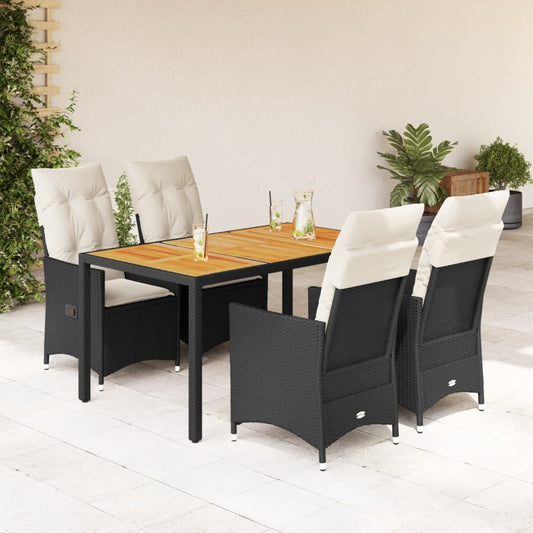 Set da Pranzo da Giardino 5 pz Nero con Cuscini in Polyrattan - homemem39