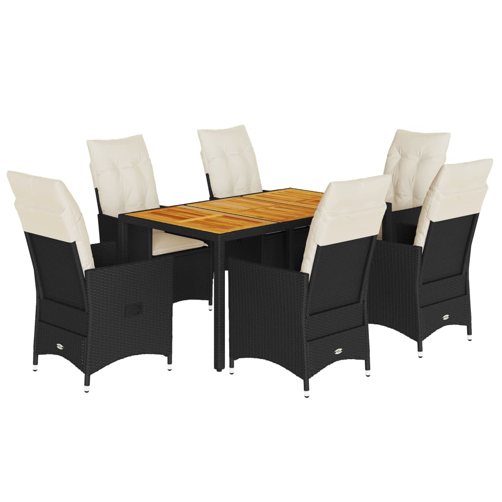 Set da Pranzo da Giardino 7 pz Nero con Cuscini in Polyrattan | homemem39