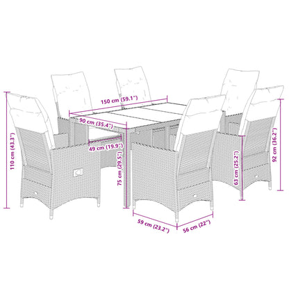 Set da Pranzo da Giardino 7 pz Nero con Cuscini in Polyrattan | homemem39