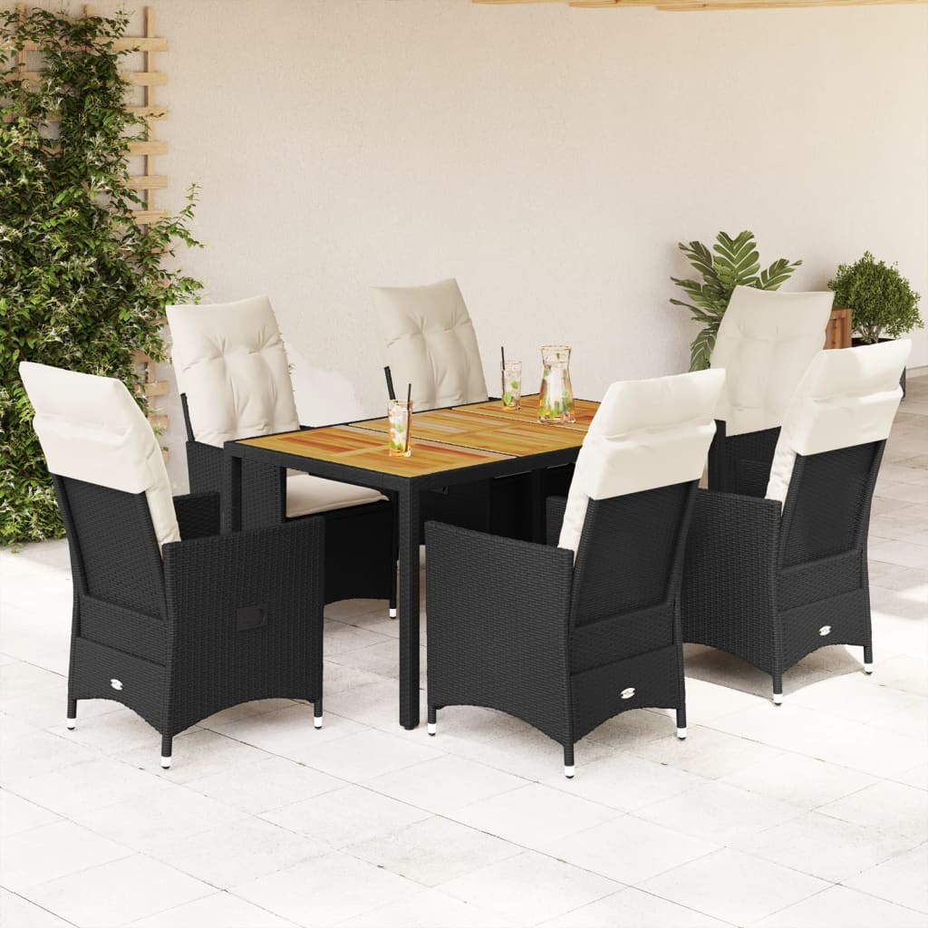 Set da Pranzo da Giardino 7 pz Nero con Cuscini in Polyrattan | homemem39