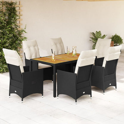 Set da Pranzo da Giardino 7 pz Nero con Cuscini in Polyrattan - homemem39