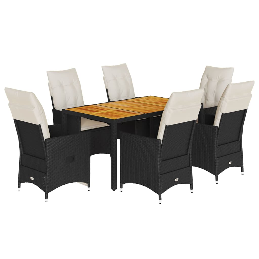 Set da Pranzo da Giardino 7 pz Nero con Cuscini in Polyrattan | homemem39