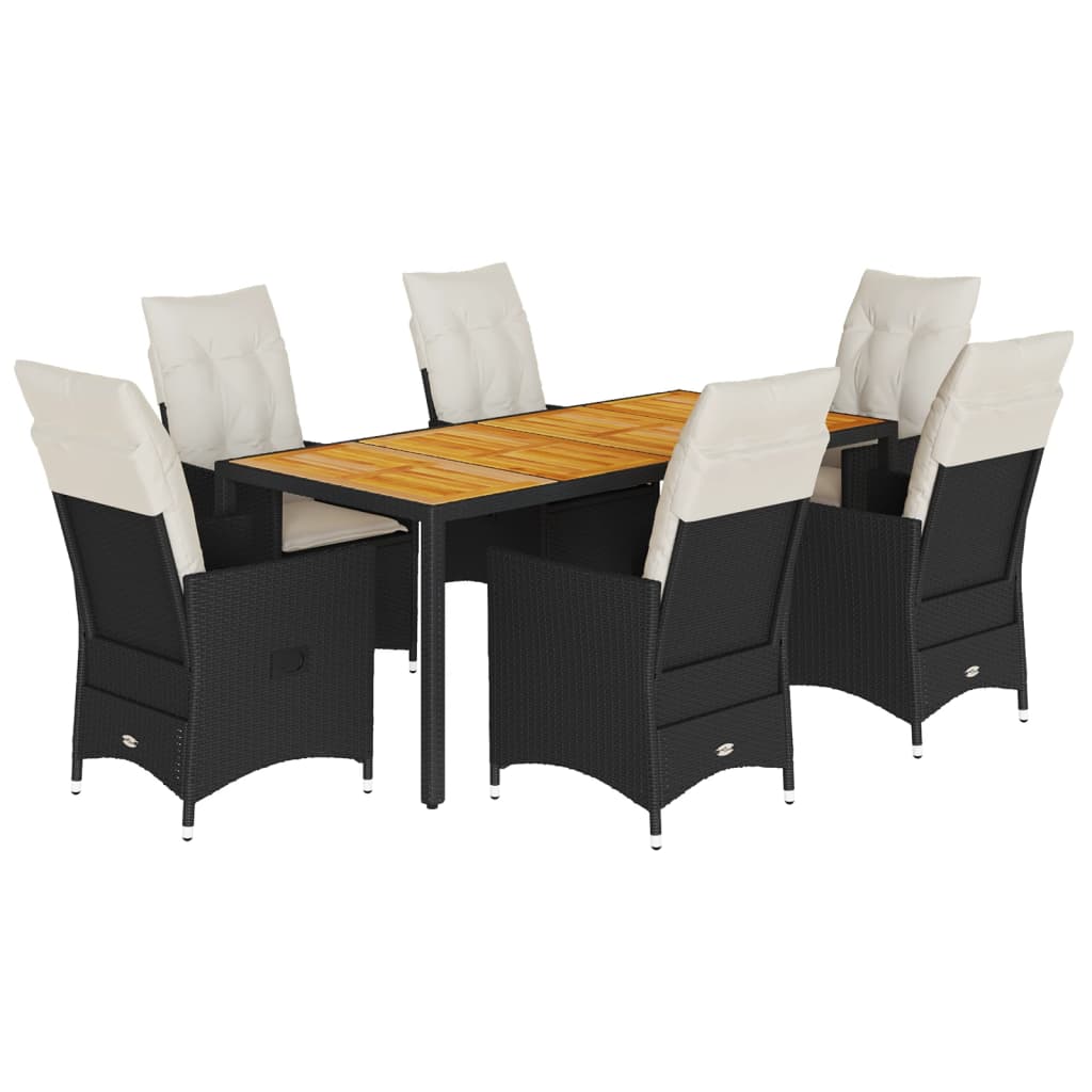 Set da Pranzo da Giardino 7 pz Nero con Cuscini in Polyrattan | homemem39