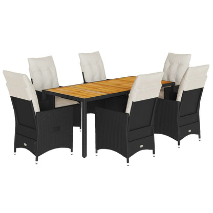 Set da Pranzo da Giardino 7 pz Nero con Cuscini in Polyrattan - homemem39