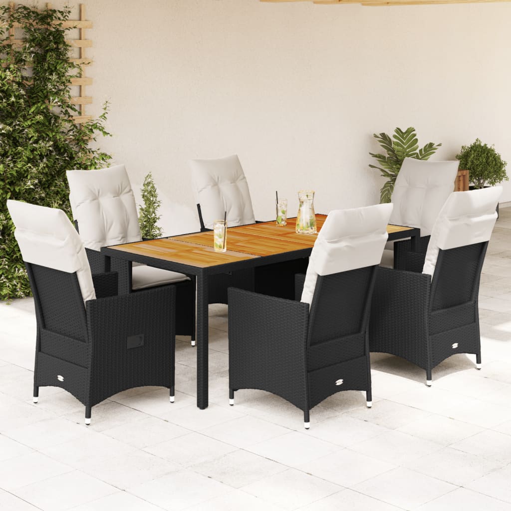 Set da Pranzo da Giardino 7 pz Nero con Cuscini in Polyrattan - homemem39