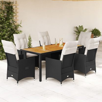 Set da Pranzo da Giardino 7 pz Nero con Cuscini in Polyrattan - homemem39