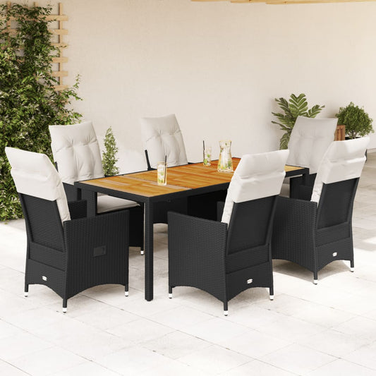 Set da Pranzo da Giardino 7 pz Nero con Cuscini in Polyrattan - homemem39