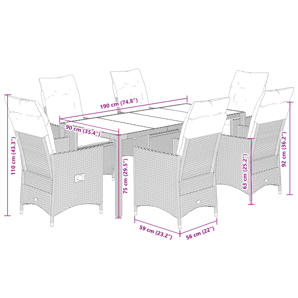 Set da Pranzo da Giardino 9 pz con Cuscini Nero in Polyrattan | homemem39