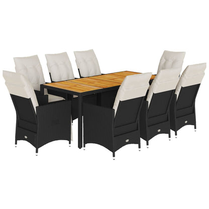 Set da Pranzo da Giardino 9 pz con Cuscini Nero in Polyrattan | homemem39