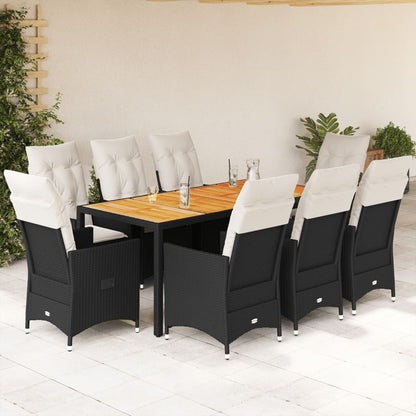 Set da Pranzo da Giardino 9 pz con Cuscini Nero in Polyrattan | homemem39