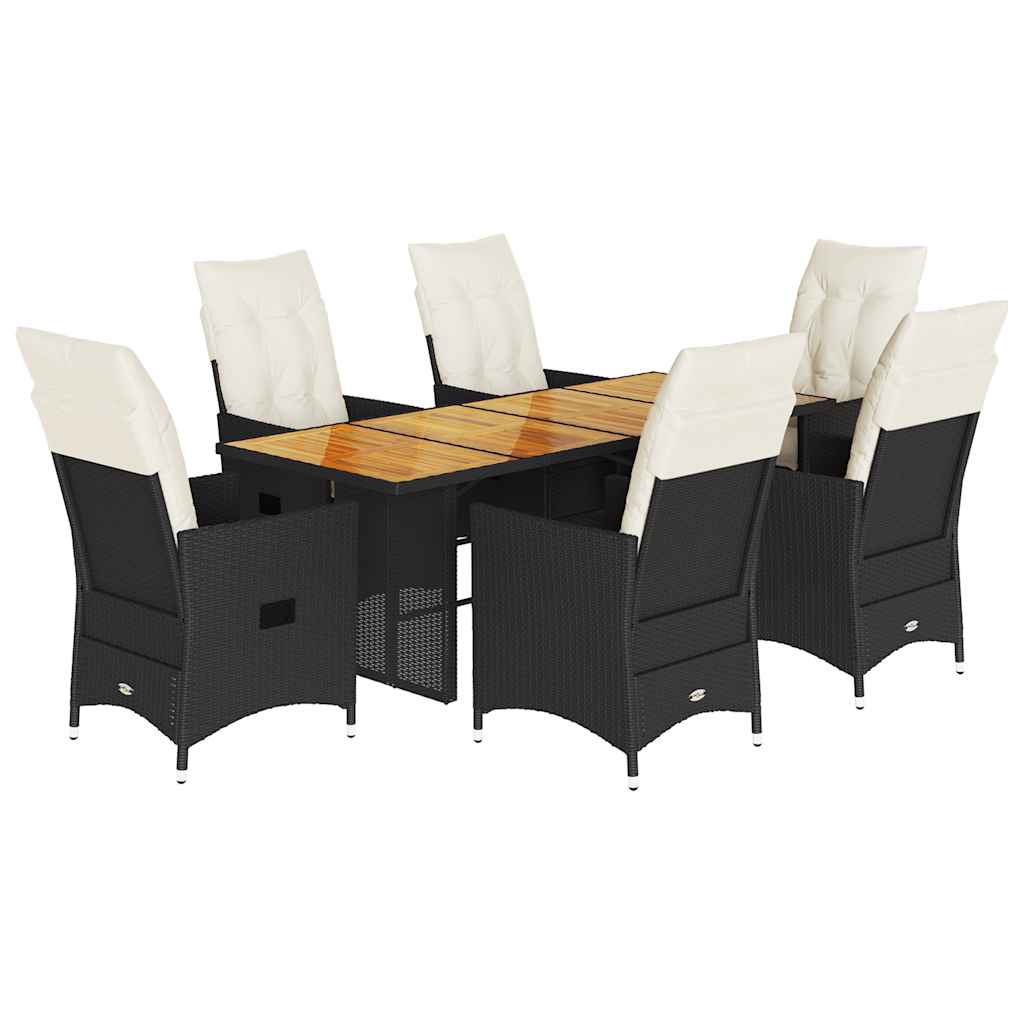 Set da Pranzo da Giardino 7 pz Nero con Cuscini in Polyrattan | homemem39