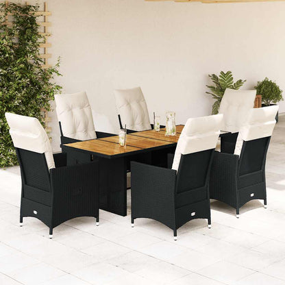 Set da Pranzo da Giardino 7 pz Nero con Cuscini in Polyrattan | homemem39