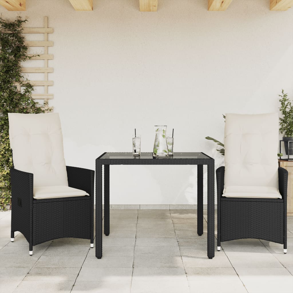 Set da Bistrò 3 pz con Cuscini Nero in Polyrattan | homemem39