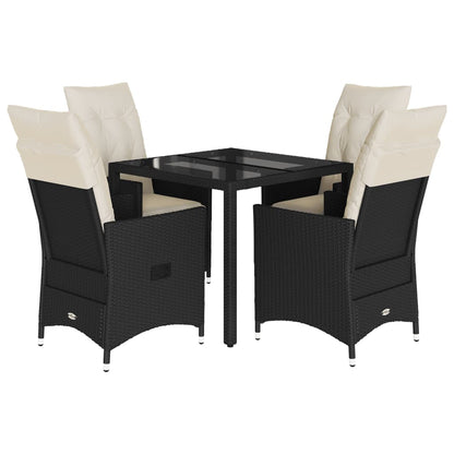 Set da Pranzo da Giardino 5 pz Nero con Cuscini in Polyrattan | homemem39