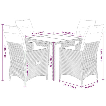Set da Pranzo da Giardino 5 pz Nero con Cuscini in Polyrattan | homemem39