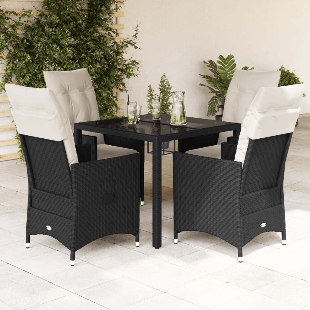 Set da Pranzo da Giardino 5 pz Nero con Cuscini in Polyrattan | homemem39
