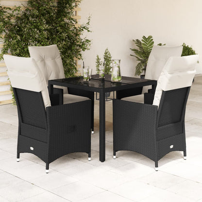 Set da Pranzo da Giardino 5 pz Nero con Cuscini in Polyrattan | homemem39