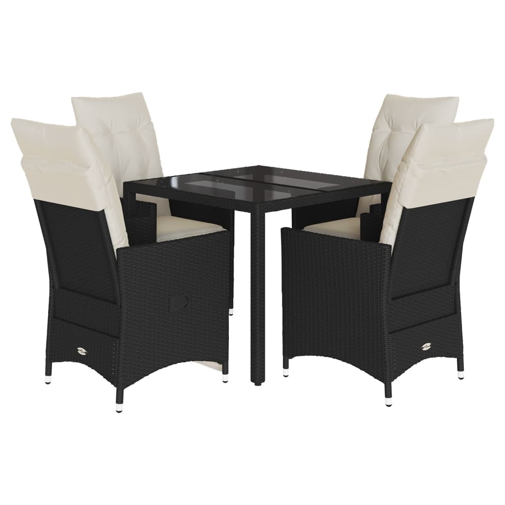 Set da Pranzo da Giardino 5 pz Nero con Cuscini in Polyrattan | homemem39