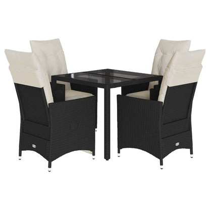 Set da Pranzo da Giardino 5 pz Nero con Cuscini in Polyrattan | homemem39