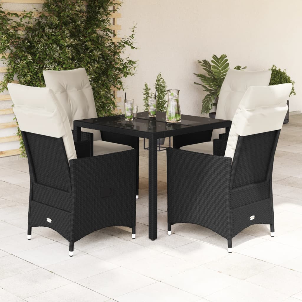 Set da Pranzo da Giardino 5 pz Nero con Cuscini in Polyrattan - homemem39