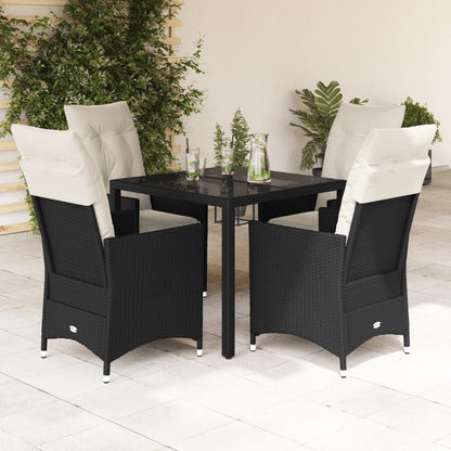Set da Pranzo da Giardino 5 pz Nero con Cuscini in Polyrattan - homemem39