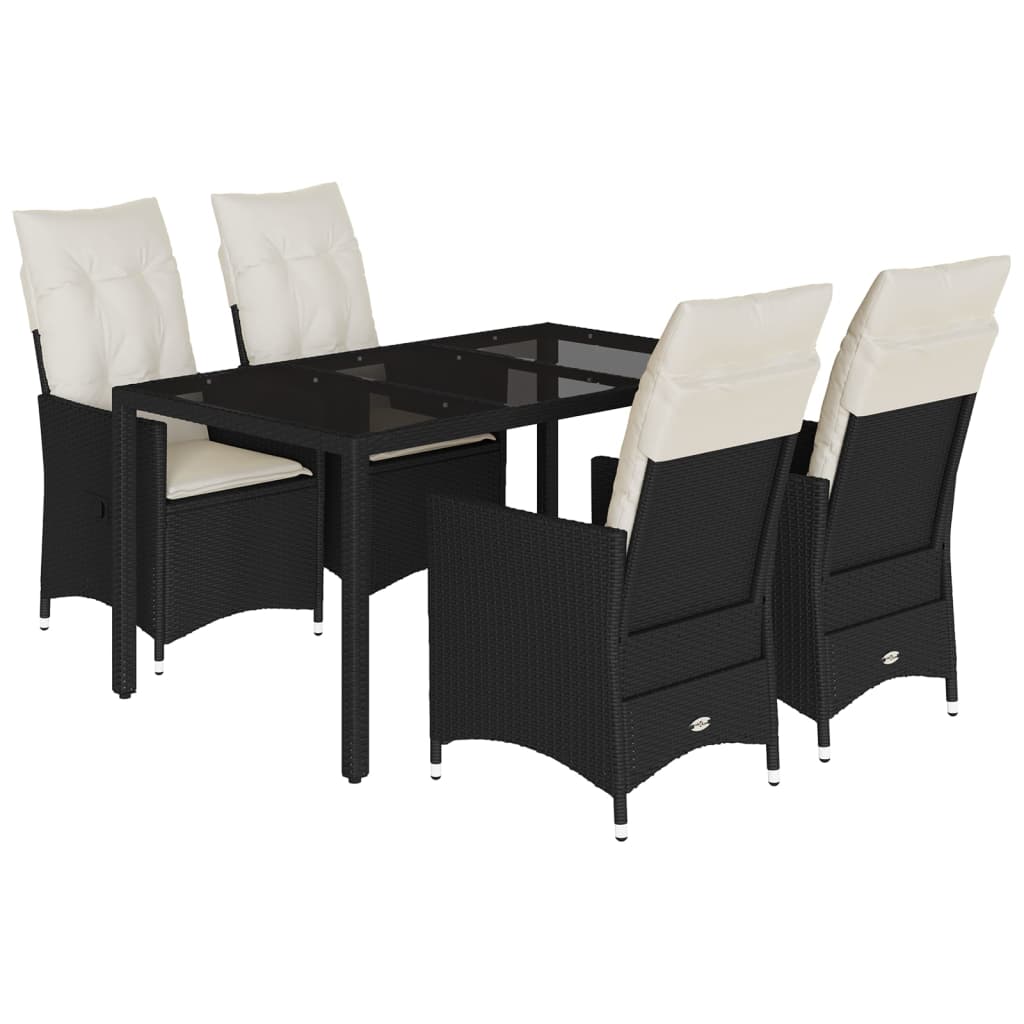 Set da Pranzo da Giardino 5 pz Nero con Cuscini in Polyrattan | homemem39