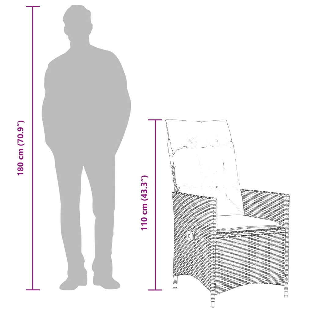 Set da Pranzo da Giardino 5 pz Nero con Cuscini in Polyrattan | homemem39