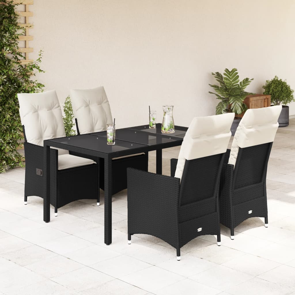 Set da Pranzo da Giardino 5 pz Nero con Cuscini in Polyrattan | homemem39
